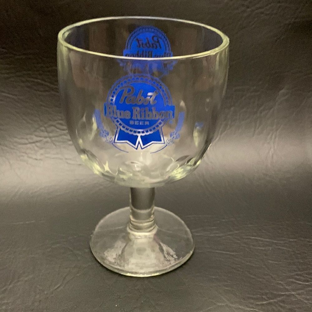 Pabst Blue Ribbon Beer Blue 16 Ounces Cold Draft Beer Glass  Stemmed Mug 6 Inch